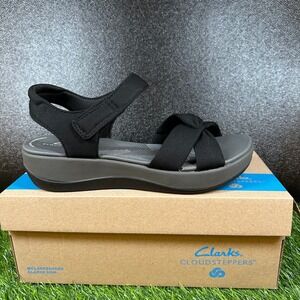 Clarks Cloudsteppers Arla Daisy Sandals Black Adjustable Comfort Womens 9.5